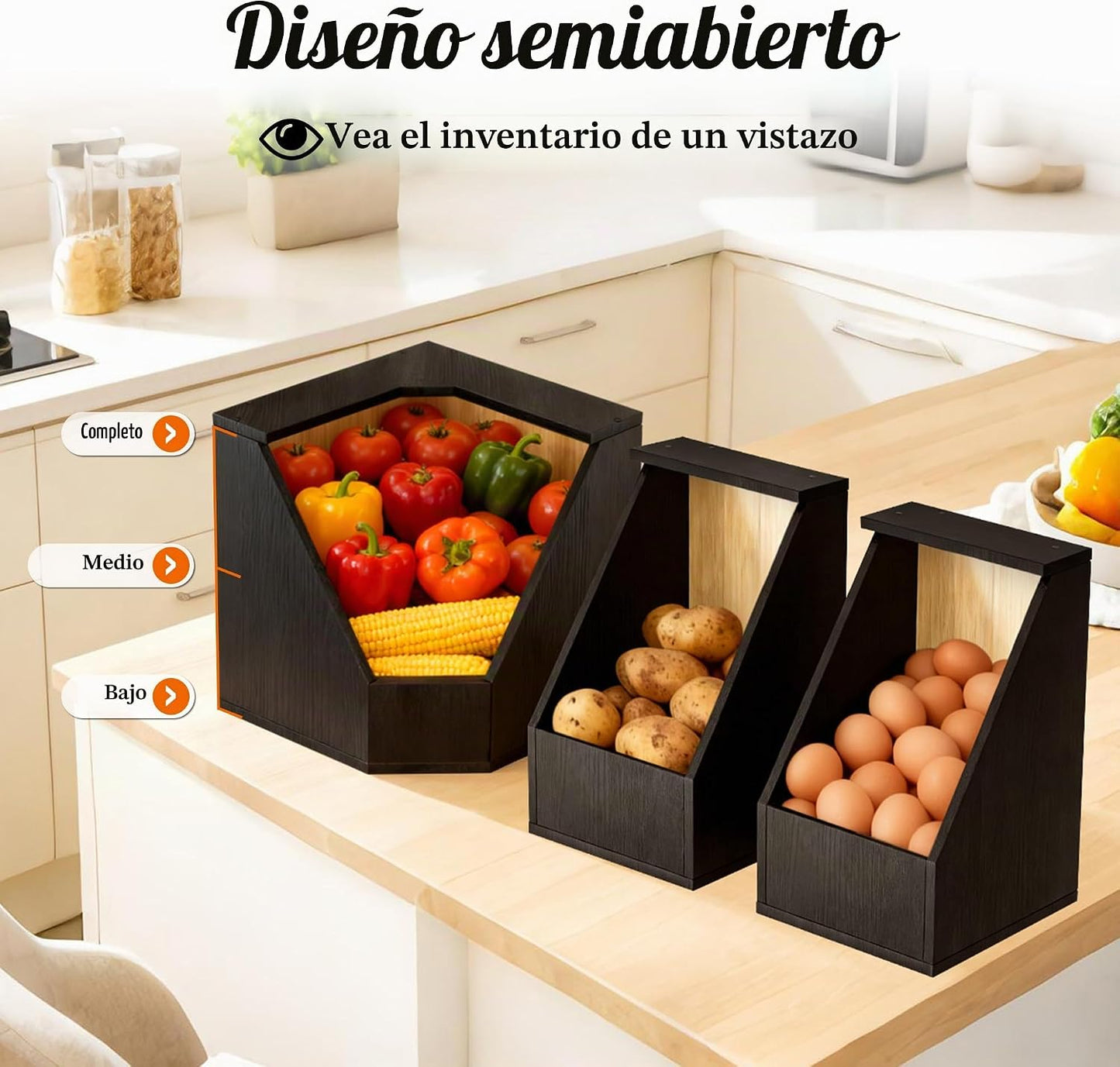 Jolitac - Papeleras grandes de bambú para despensa, papas y cebolla...