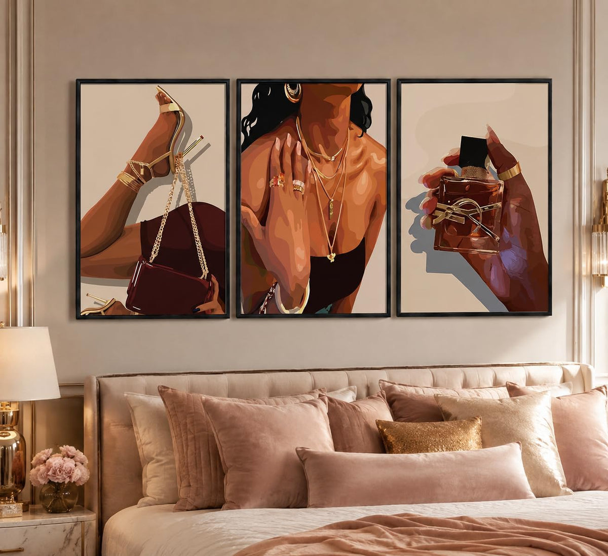 Negro enmarcado 3 piezas arte de pared de niña negra decoración de...