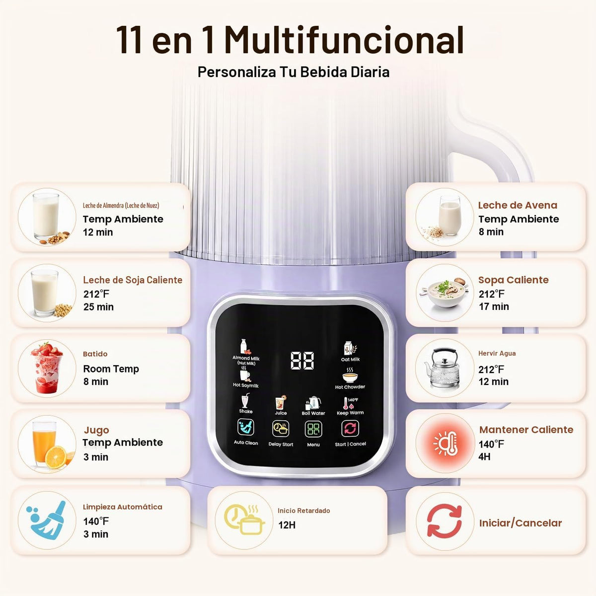 Flelano Máquina automática de leche de soja de 46 onzas, máquina el...