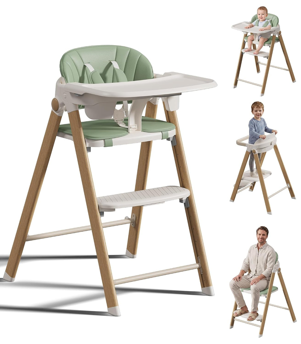 Silla alta plegable 5 en 1 para bebé, taburete para niños pequeños,...