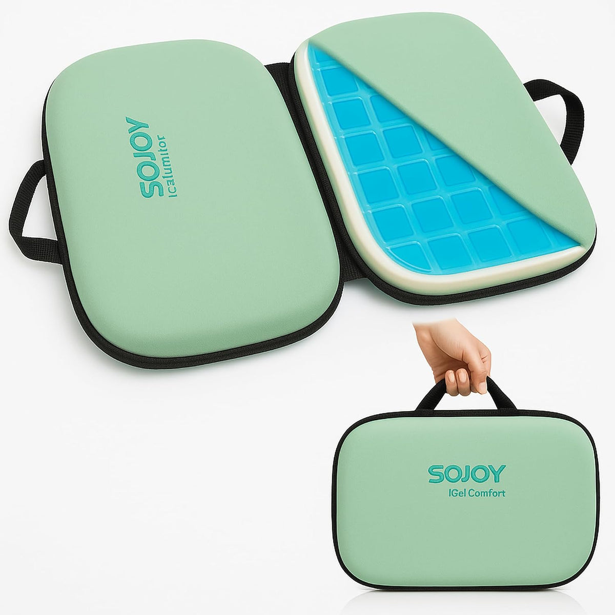 Sojoy Cojín de asiento de gel plegable 3 en 1 con espuma viscoelást...