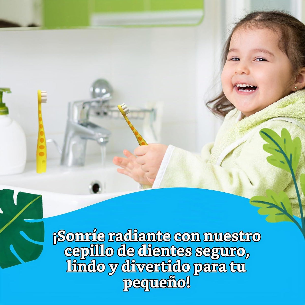 GuruNanda Cepillo de dientes para niños con linda jirafa en las enc...