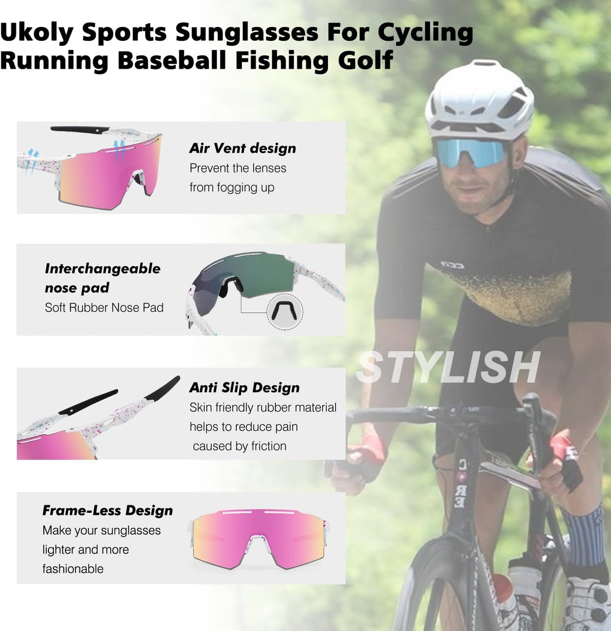 Ukoly Gafas de sol deportivas para hombres y mujeres, protección UV...
