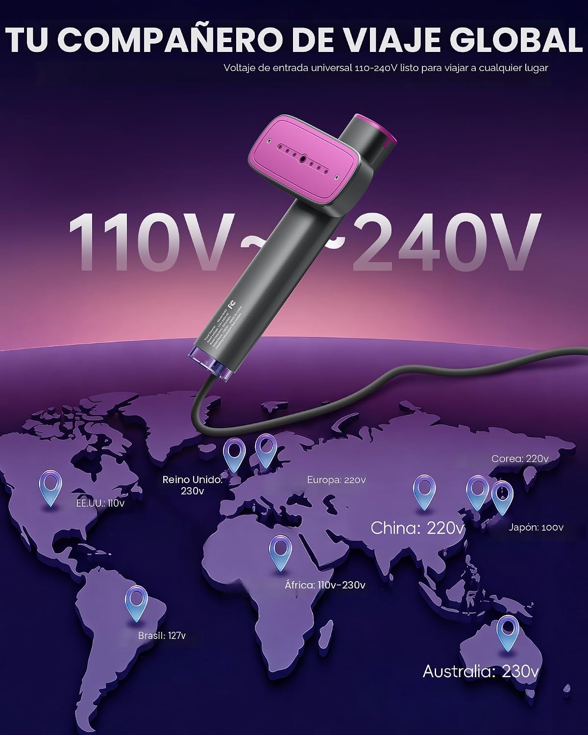 OGHom Vaporizador para ropa, vaporizador de viaje de 110-240 V y pl...
