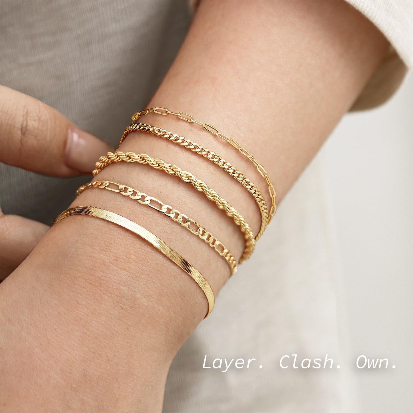 Krfy 5\/6 piezas pulseras chapadas en oro para mujeres modernas, ju...