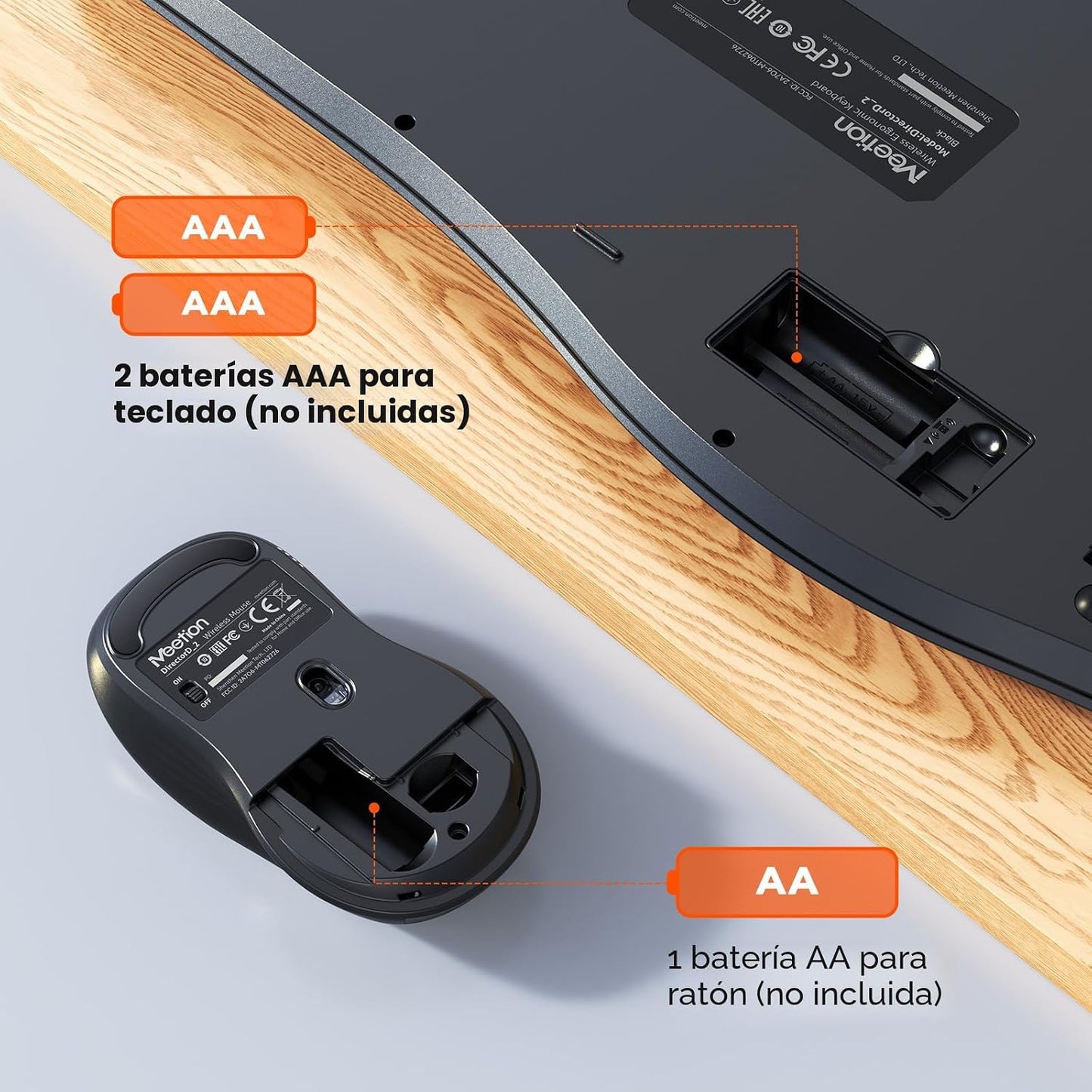 MEETION Combo ergonómico de teclado y mouse inalámbricos con teclas...