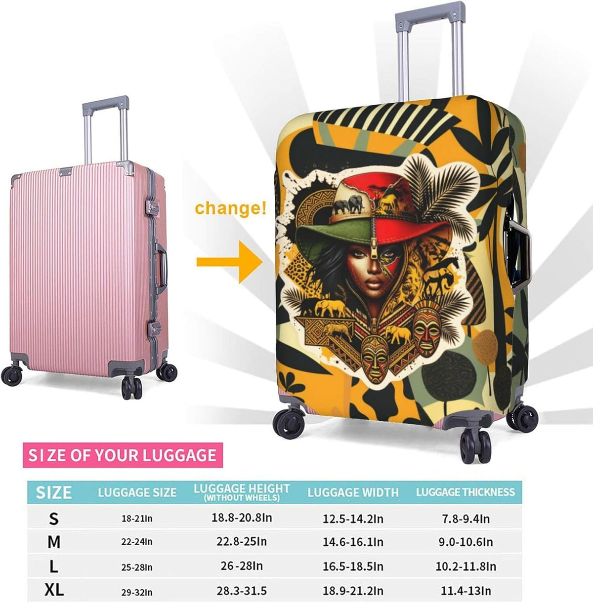 Hepmant Protector de maleta de viaje para mujer afroamericana, elás...