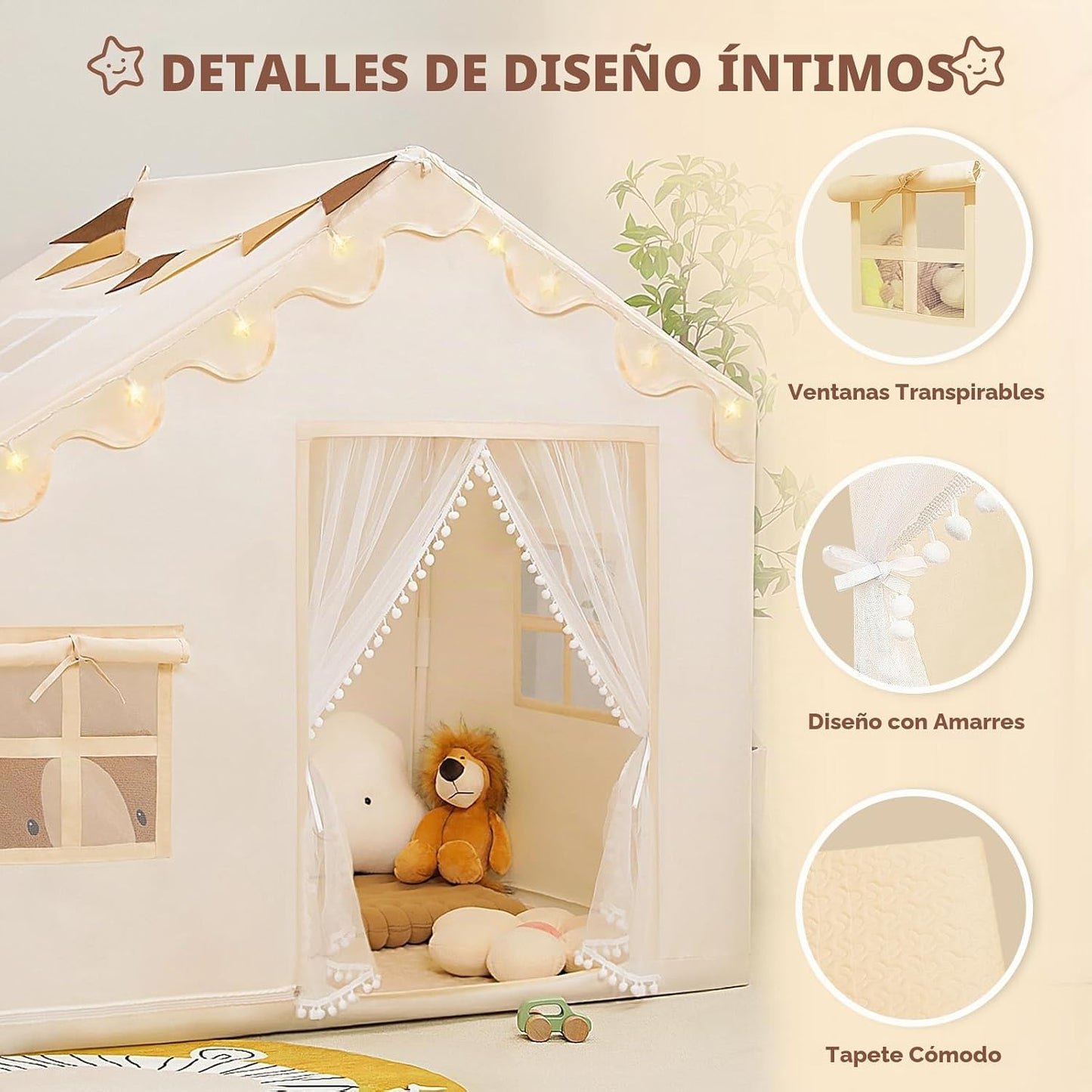 PIIKAGO Tienda de campaña para niños con alfombra, luces de estrell...