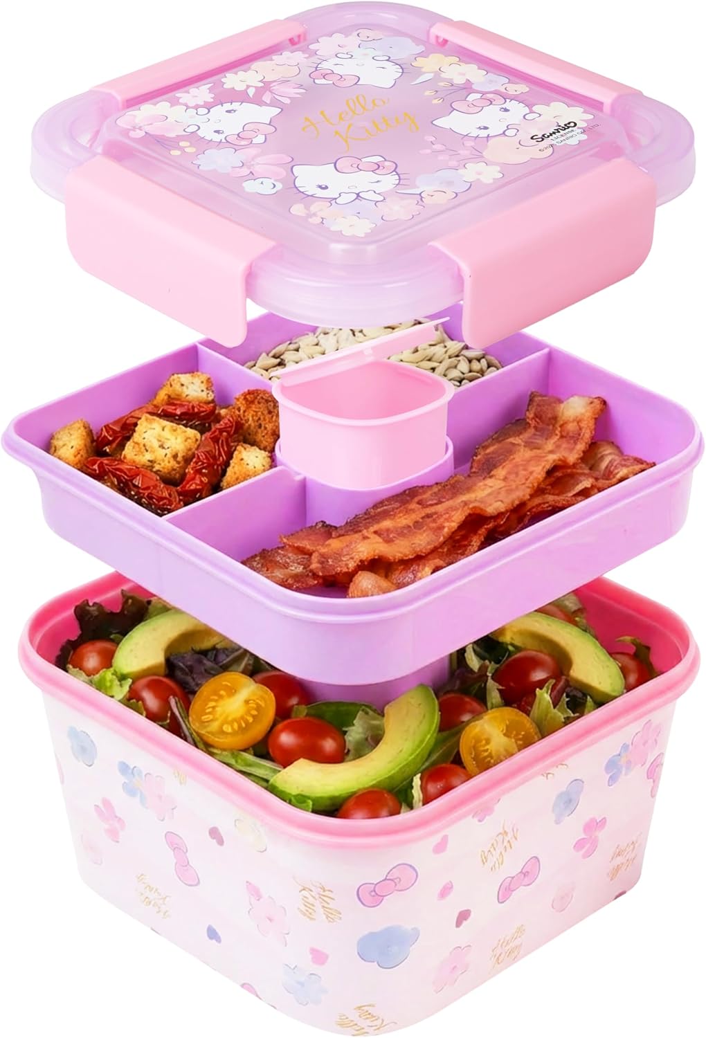 Hello Kitty Sanrio - Contenedor de ensalada Bento para niños, lonch...