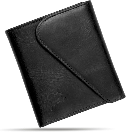 Cartera de cuero de grano completo para hombre, hecha a mano con bl...