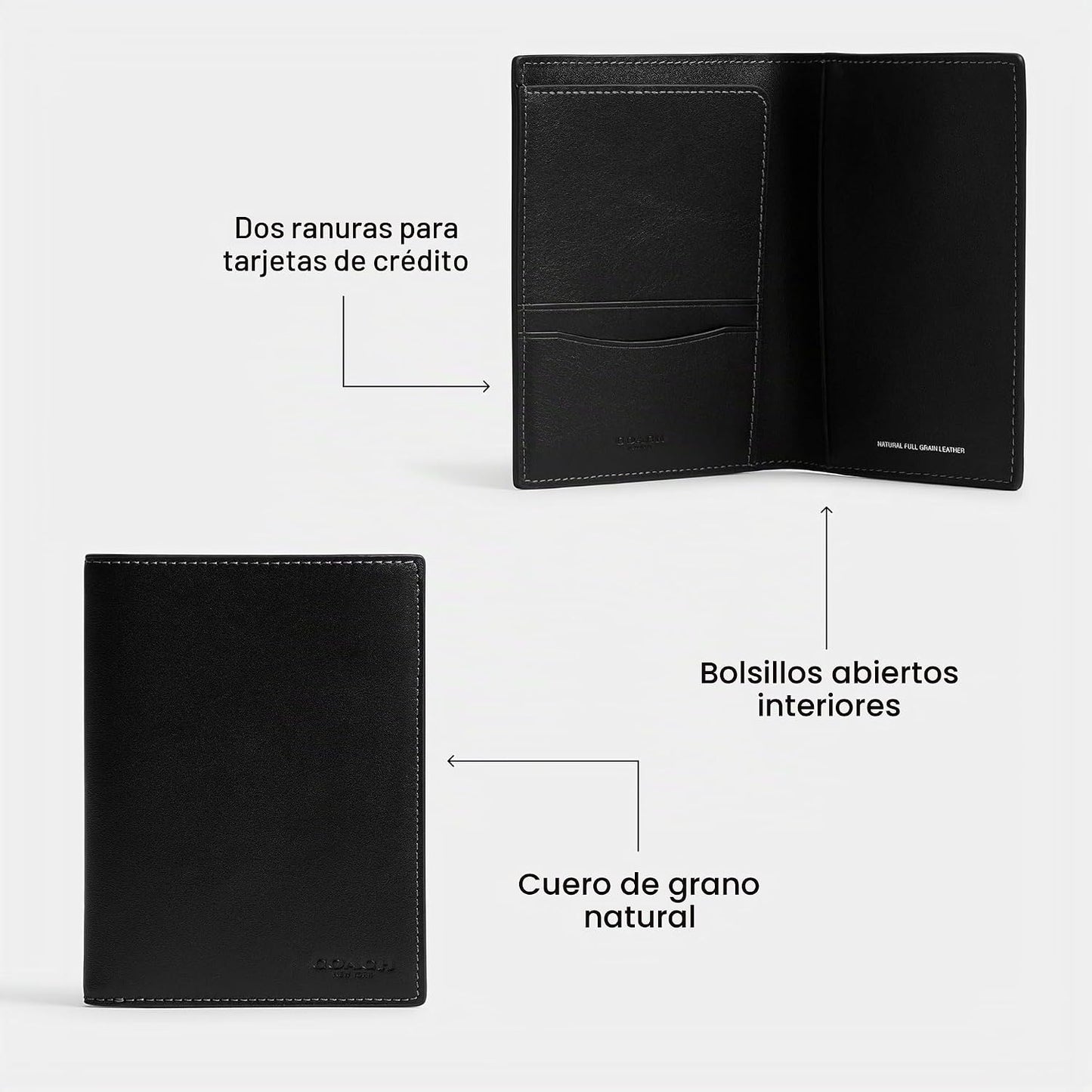Estuche para pasaporte en cuero natural de plena flor