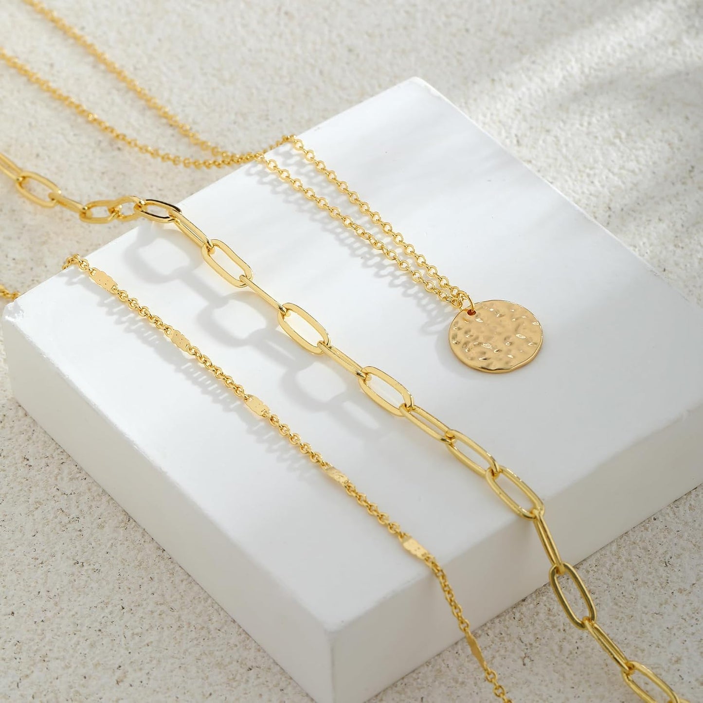 JECOMY Collar de oro en capas para mujer, collar chapado en oro de...