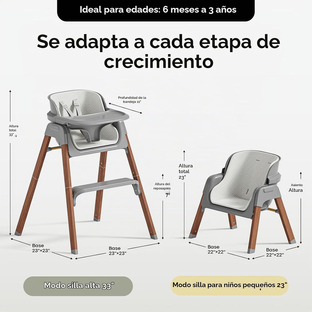 Fodoss Silla alta para bebé, convertible 4 en 1, color gris para be...