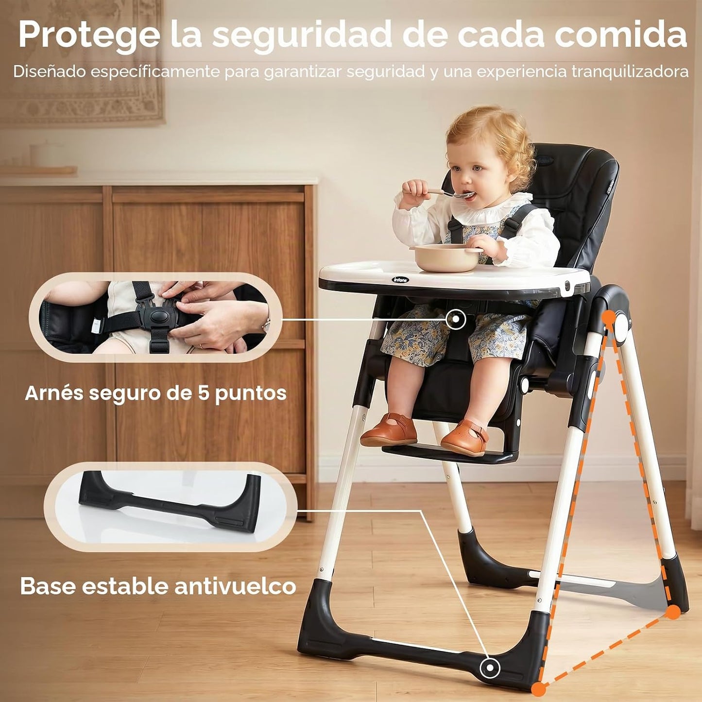 INFANS Silla alta para bebés y niños pequeños, silla alta plegable...