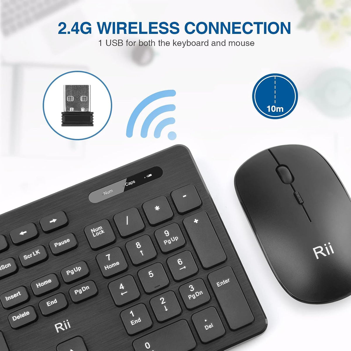 Combo de teclado y mouse inalámbricos, teclado estándar Rii para co...