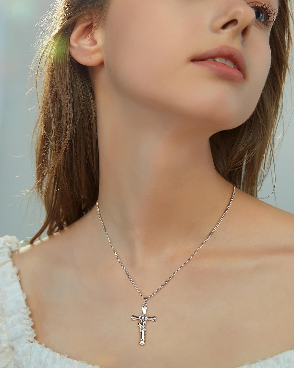 Collar de cruz ACECHA para mujer | Collar colgante de fe de plata c...