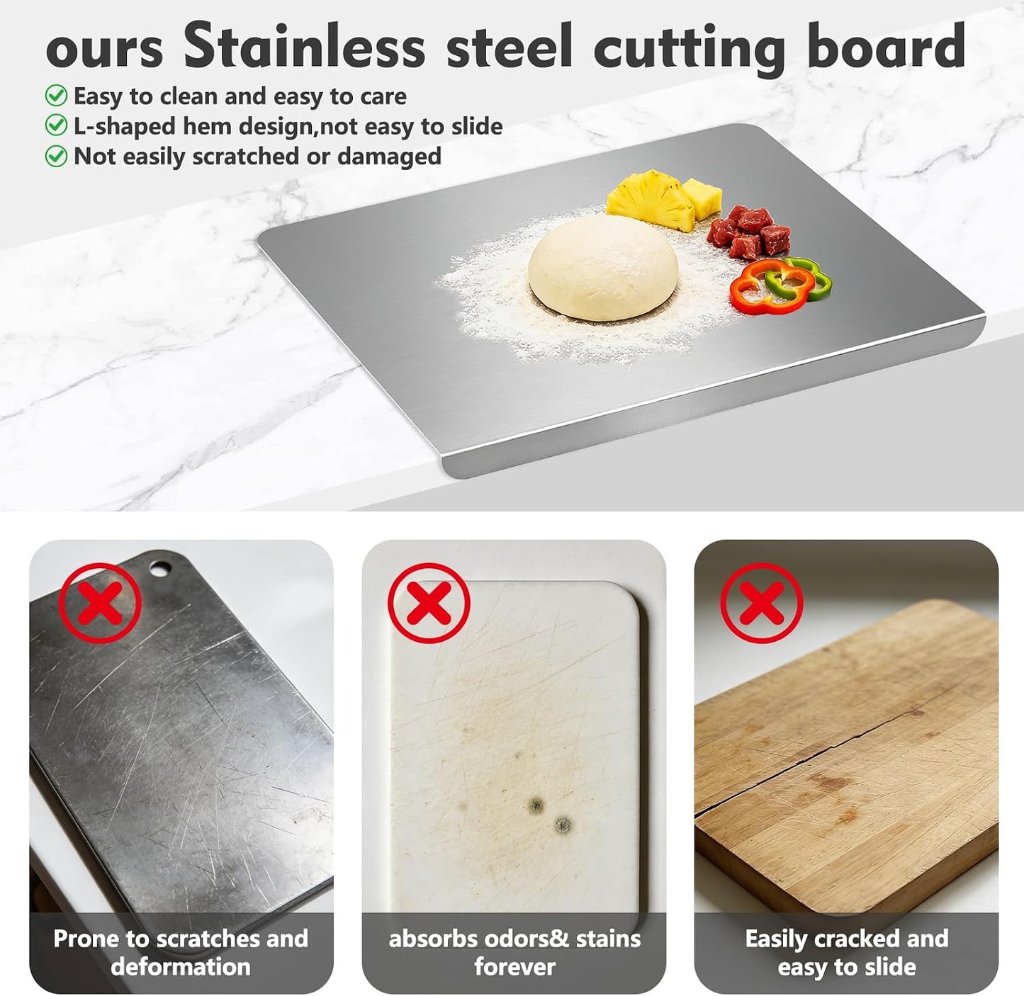 Tabla de cortar para cocina, tabla de cortar de acero inoxidable co...