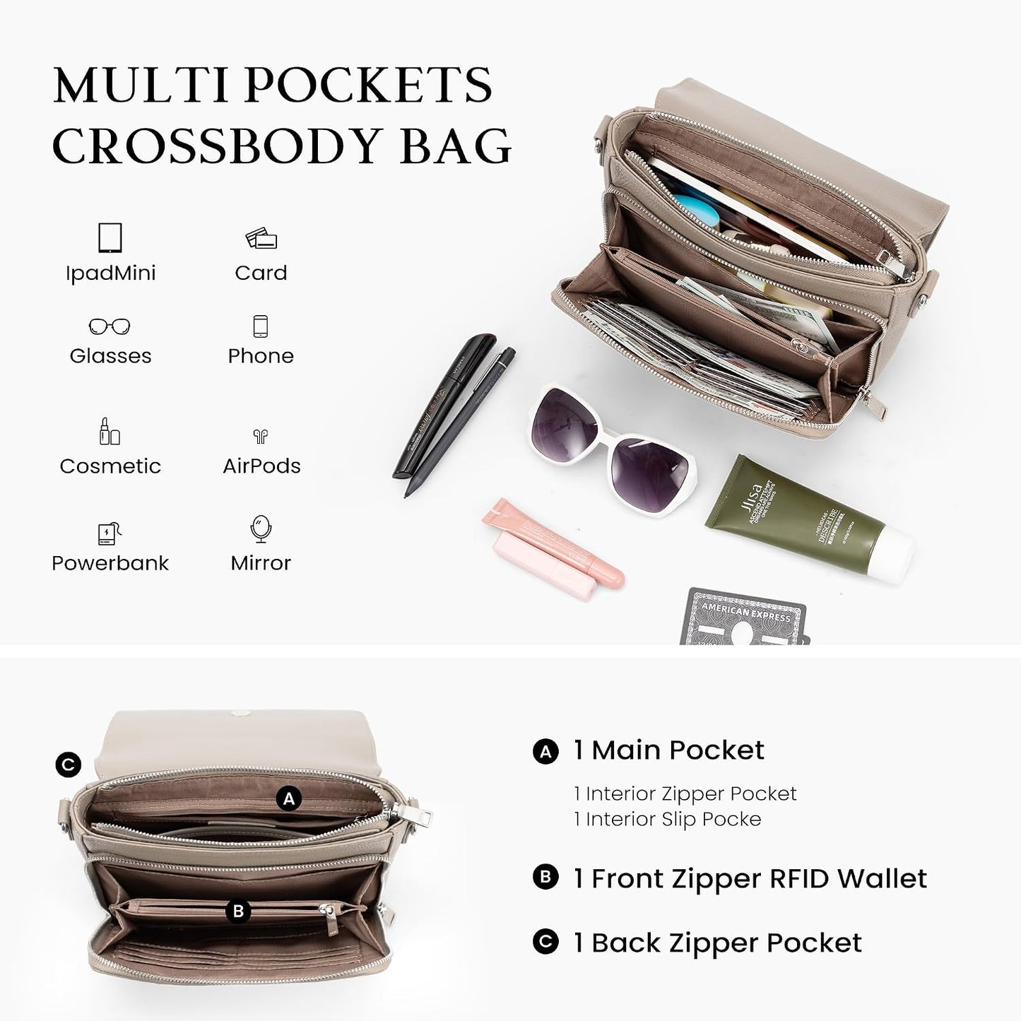 befen Bolsos cruzados de cuero genuino para mujer, bolso mediano co...