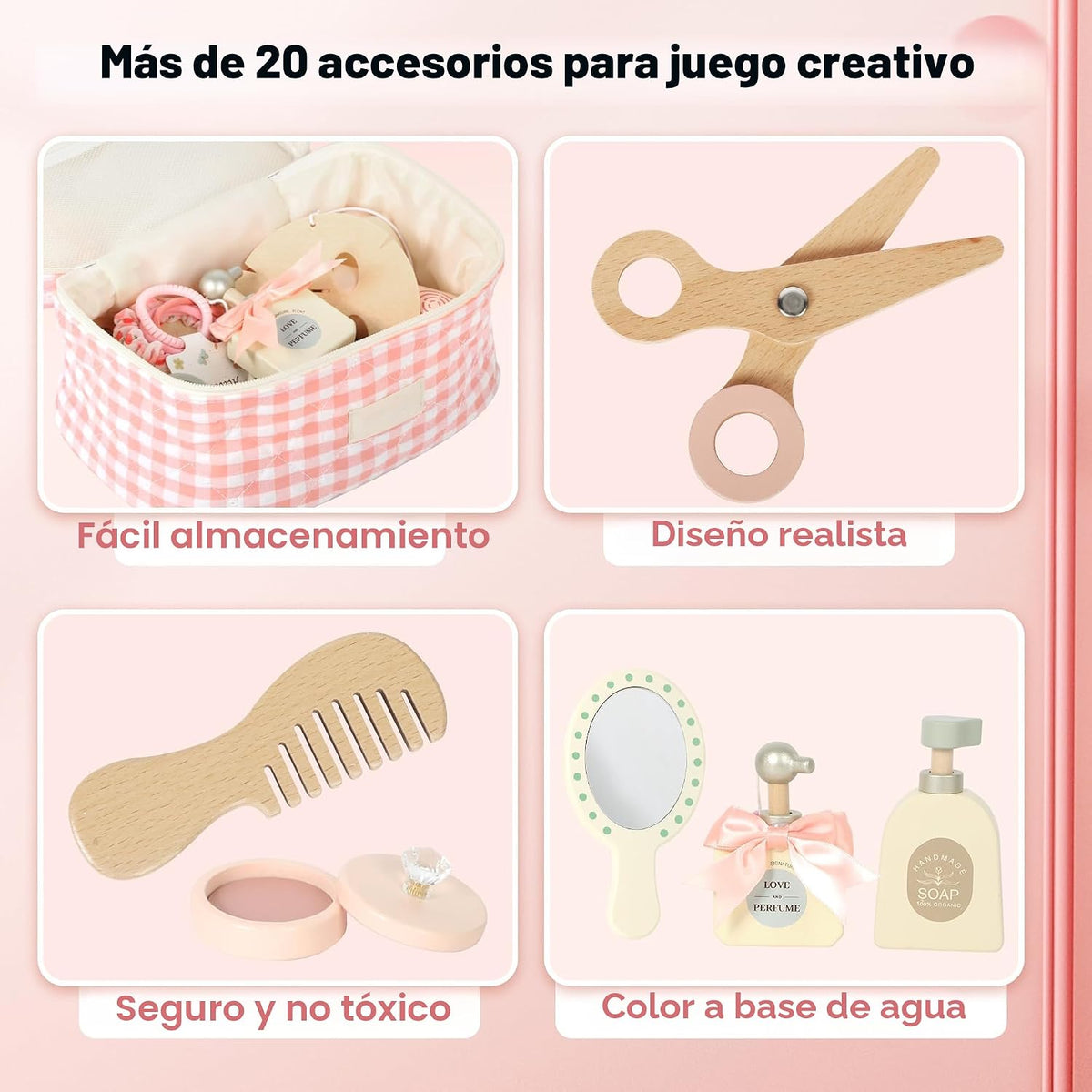 Pithfor Juego de Maquillaje de Madera para Niños, Juego de Maquilla...