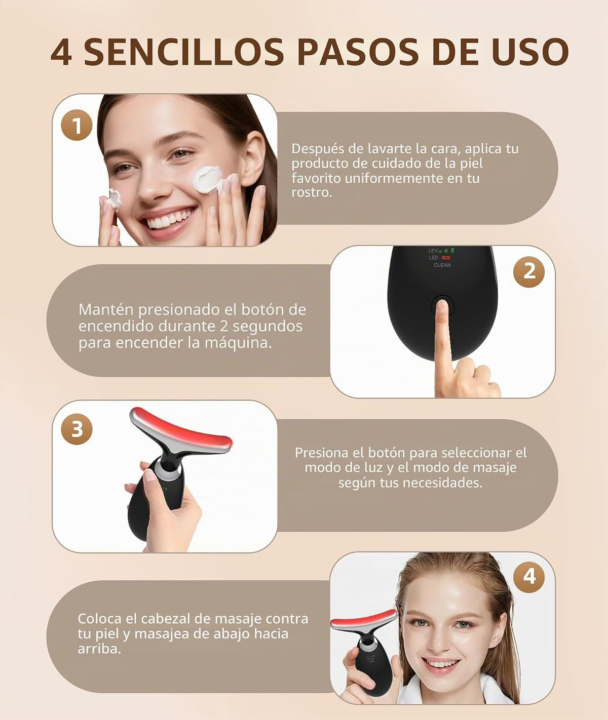 Jobazok Terapia de luz roja para cara y cuello, herramienta de masa...