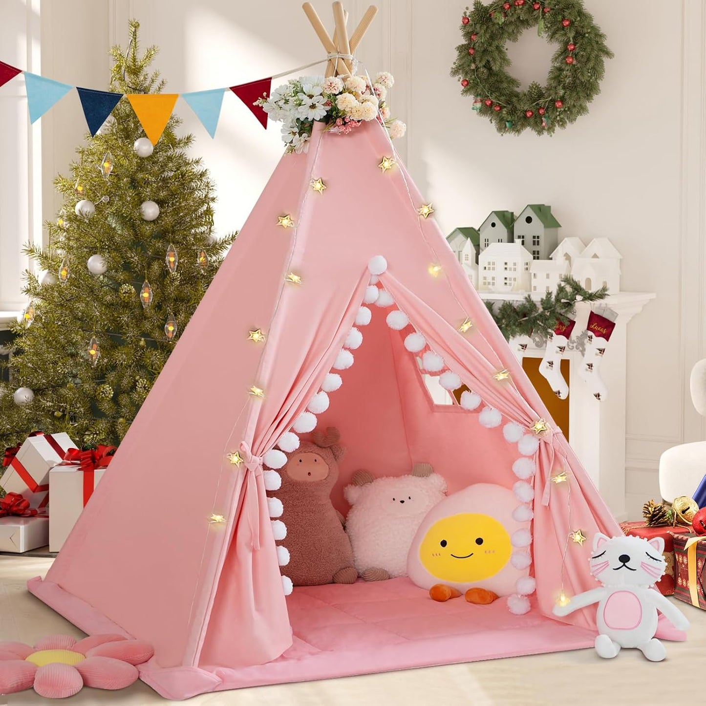 WIRHAO - Tienda de campaña tipi para niños con alfombra acolchada,...