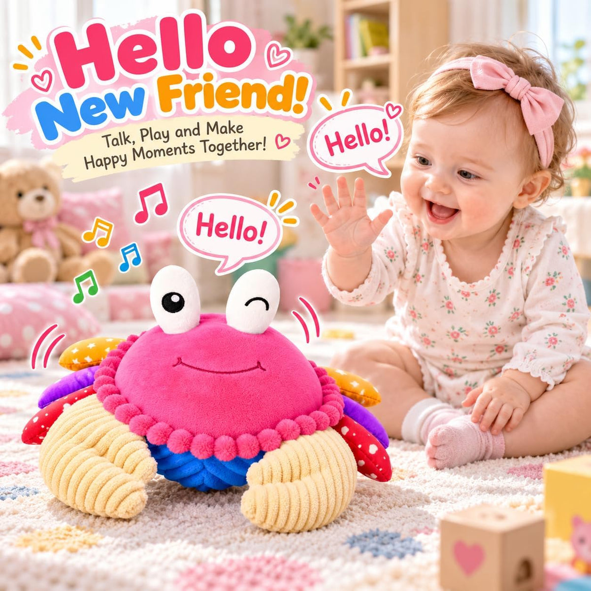 SAIMAND Juguete de cangrejo rosado, regalo musical interactivo de l...