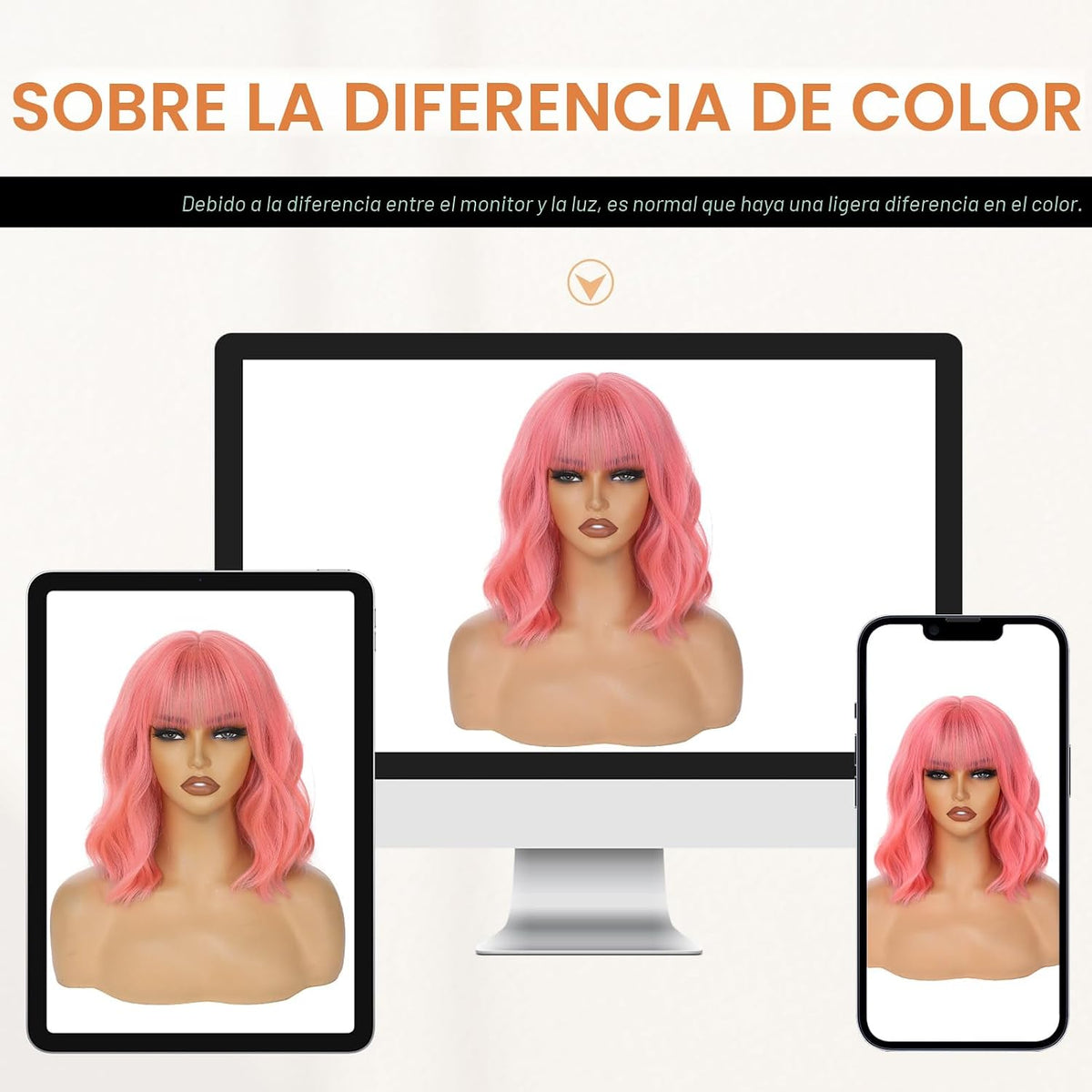 AGO Pelucas de cabello corto ondulado color rosa, peluca estilo Bob...