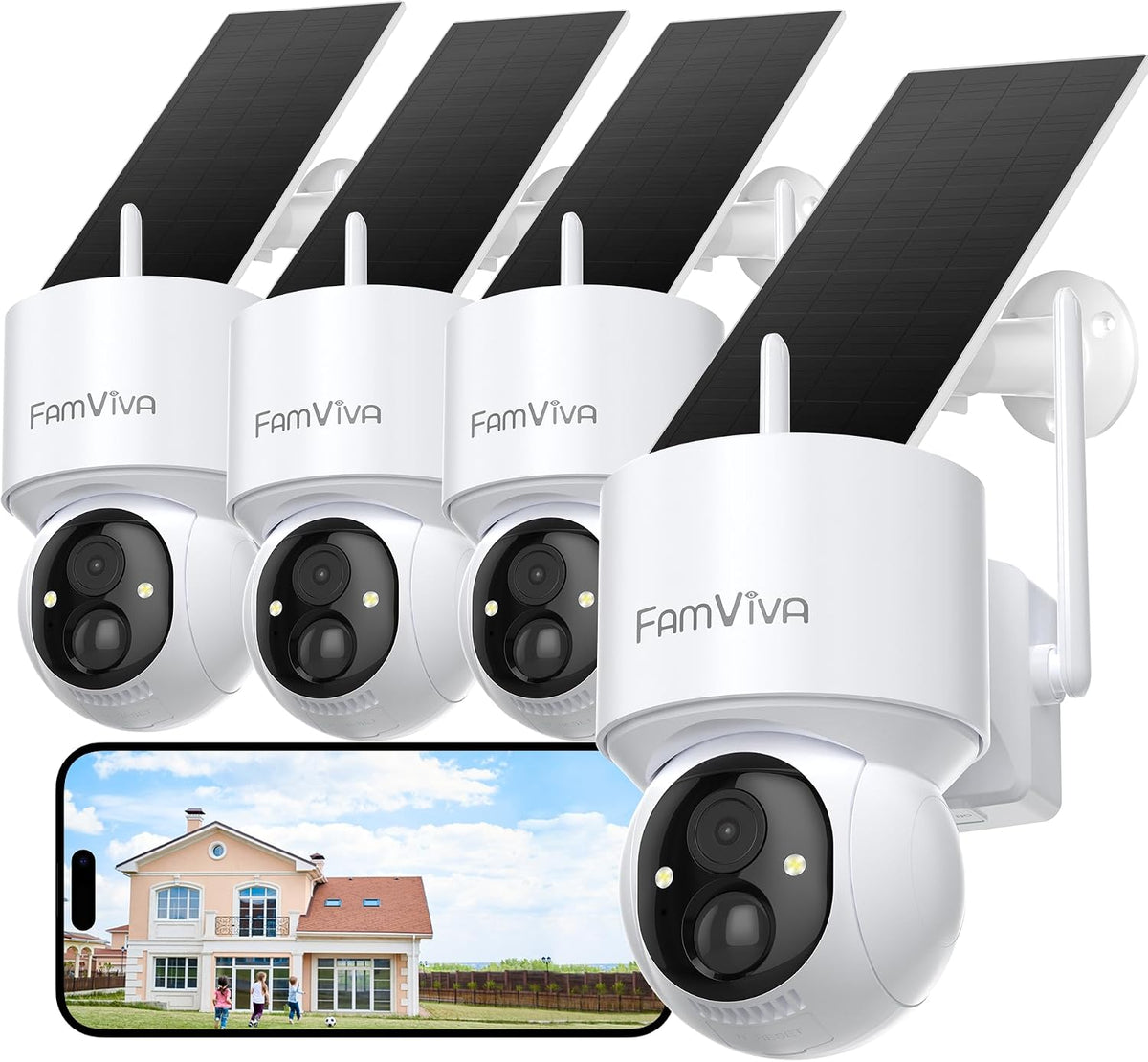 FAMVIVA Cámaras de seguridad solar 2K inalámbricas para exteriores,...