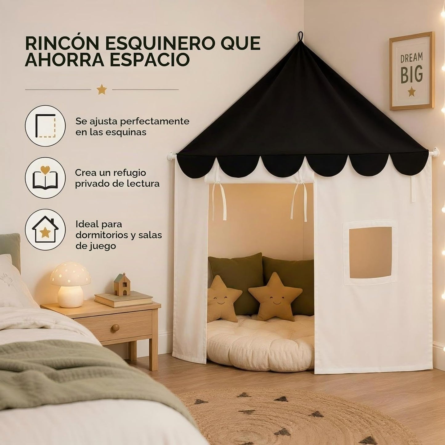 Tienda de campaña de rincón de lectura, gran toldo de esquina de le...