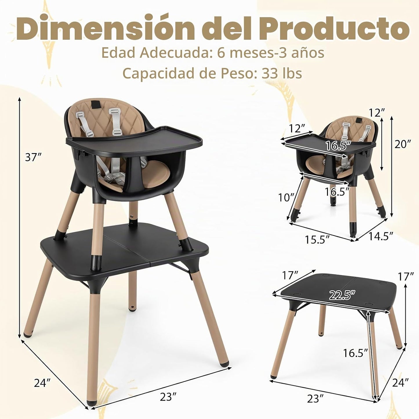Honey Joy Silla alta 5 en 1 convertible para bebés y niños\/Juego d...