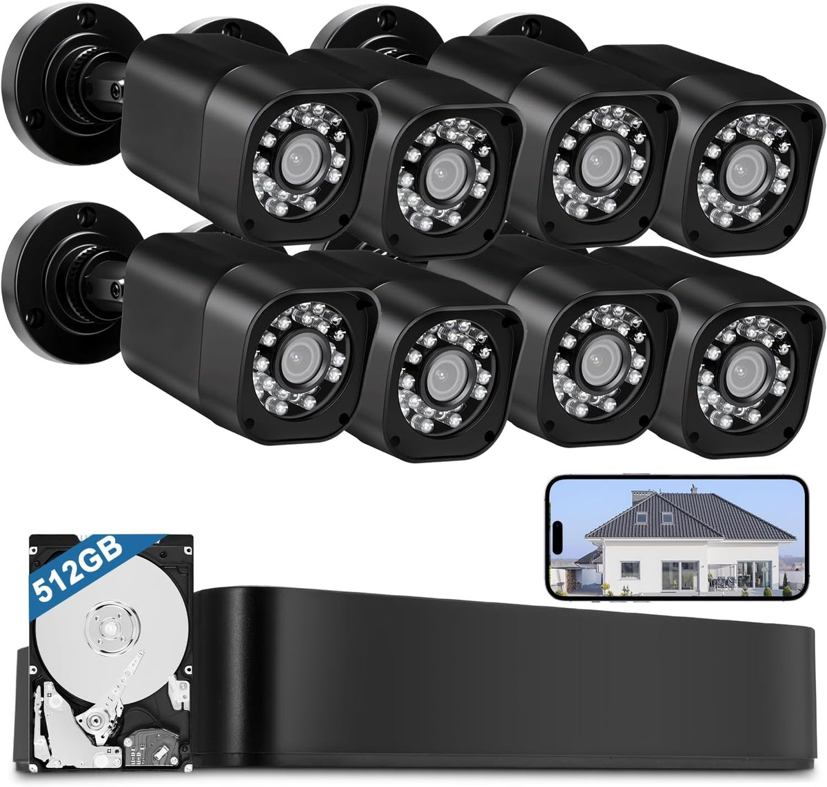 AIWIXEN Sistema de cámara de seguridad con cable, CCTV DVR con 512G...