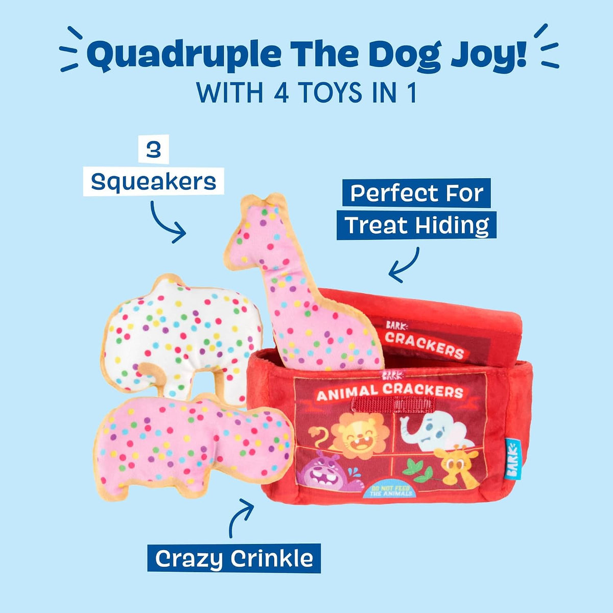 BarkBox Animal Squeakers - Juguete interactivo de peluche para perr...