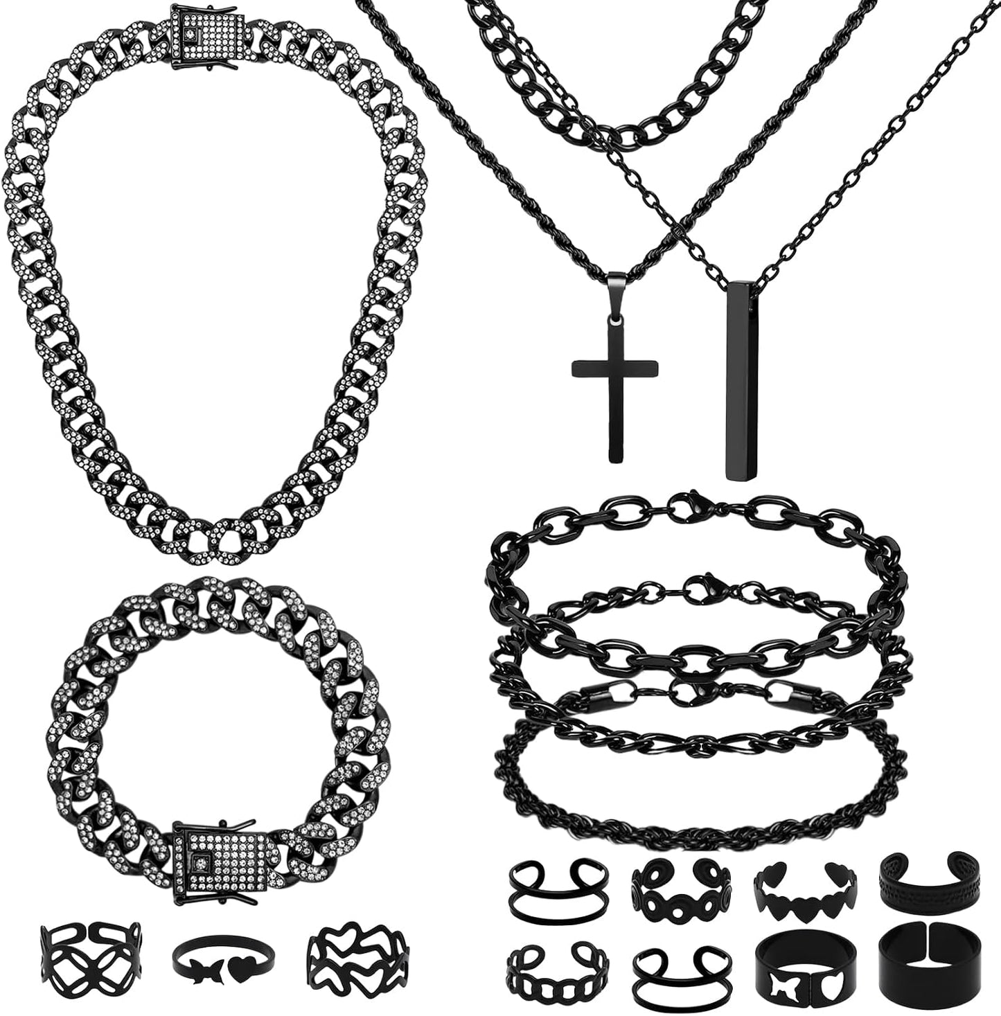 NEWITIN Juego de 15 piezas de joyería de plata para hombre, acero i...