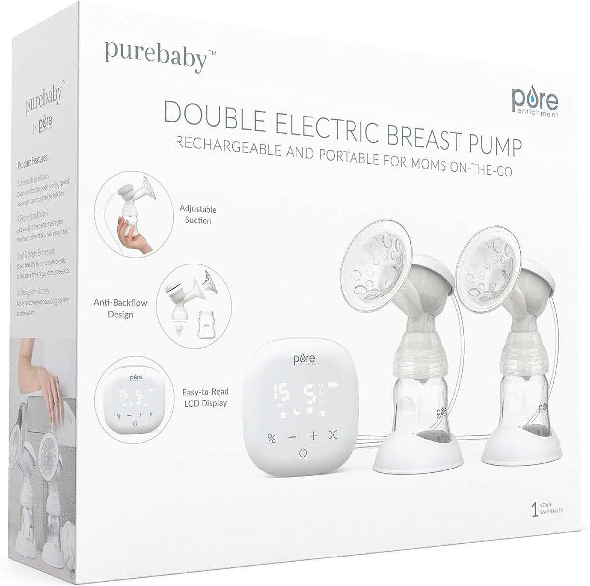 Pure Enrichment PureBaby - Extractor de leche eléctrico doble, succ...