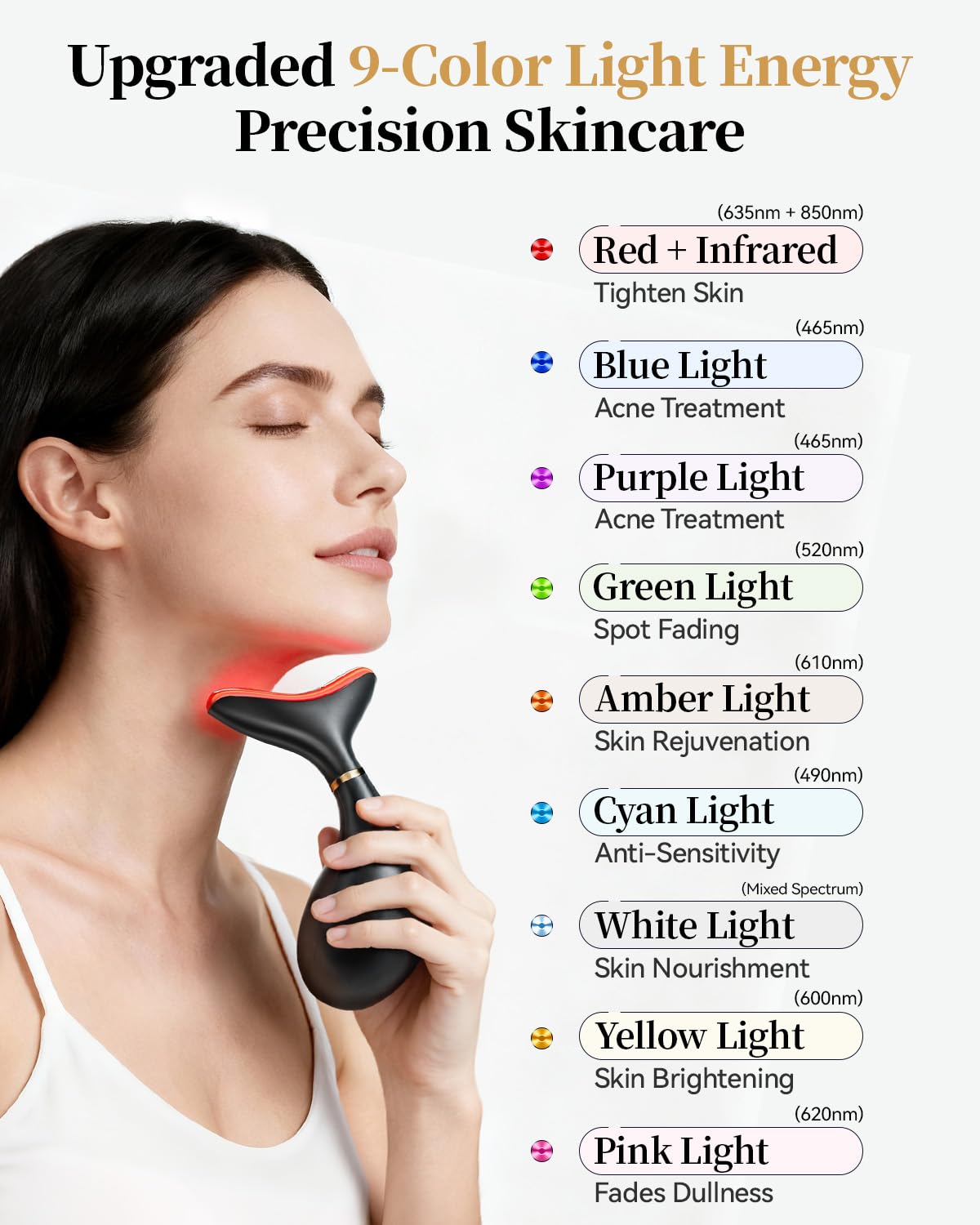 VTAZIY Masajeador facial 4 en 1, terapia de luz roja LED de 9 color...
