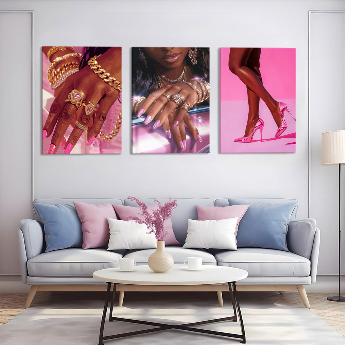 Juego de 3 pósters de pared de mujer afroamericana en tonos rosa y...