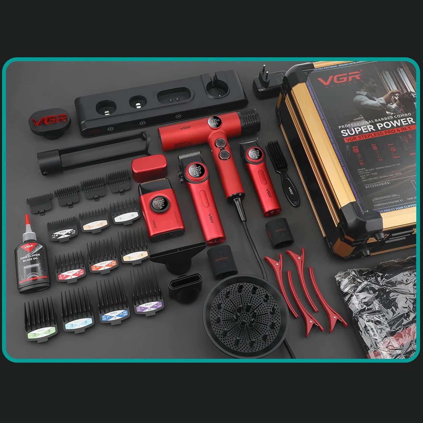 VGR Combo de Barbero Profesional 4 en 1 \u2013 Cortadora de Cabello...