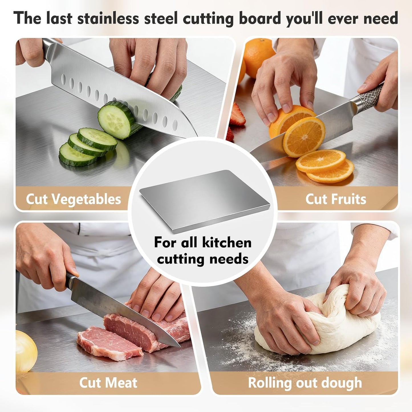 Tabla de cortar para cocina, tabla de cortar de acero inoxidable co...