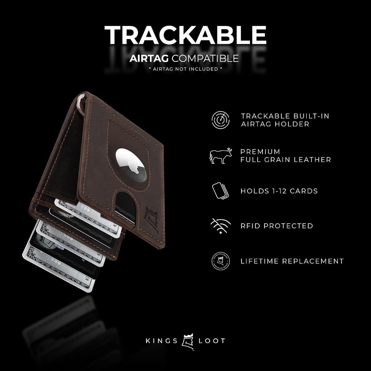 Kings Loot Billetera Inteligente y Rastreable Airtag para Hombres,...