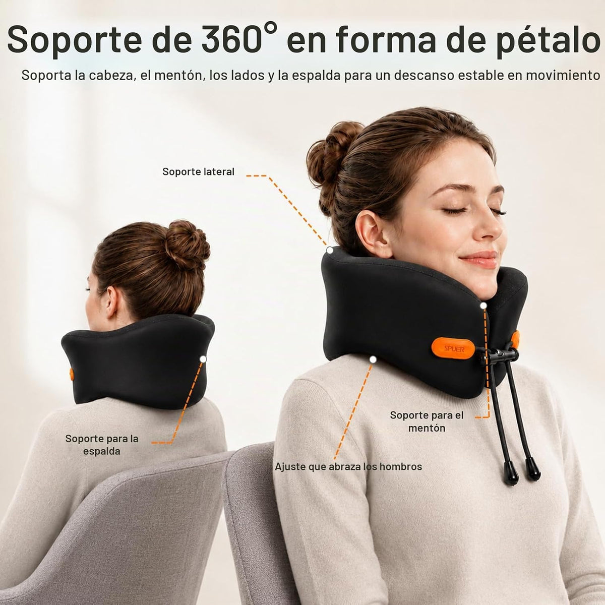 Almohada de viaje premium para aviones, almohada ergonómica para el...