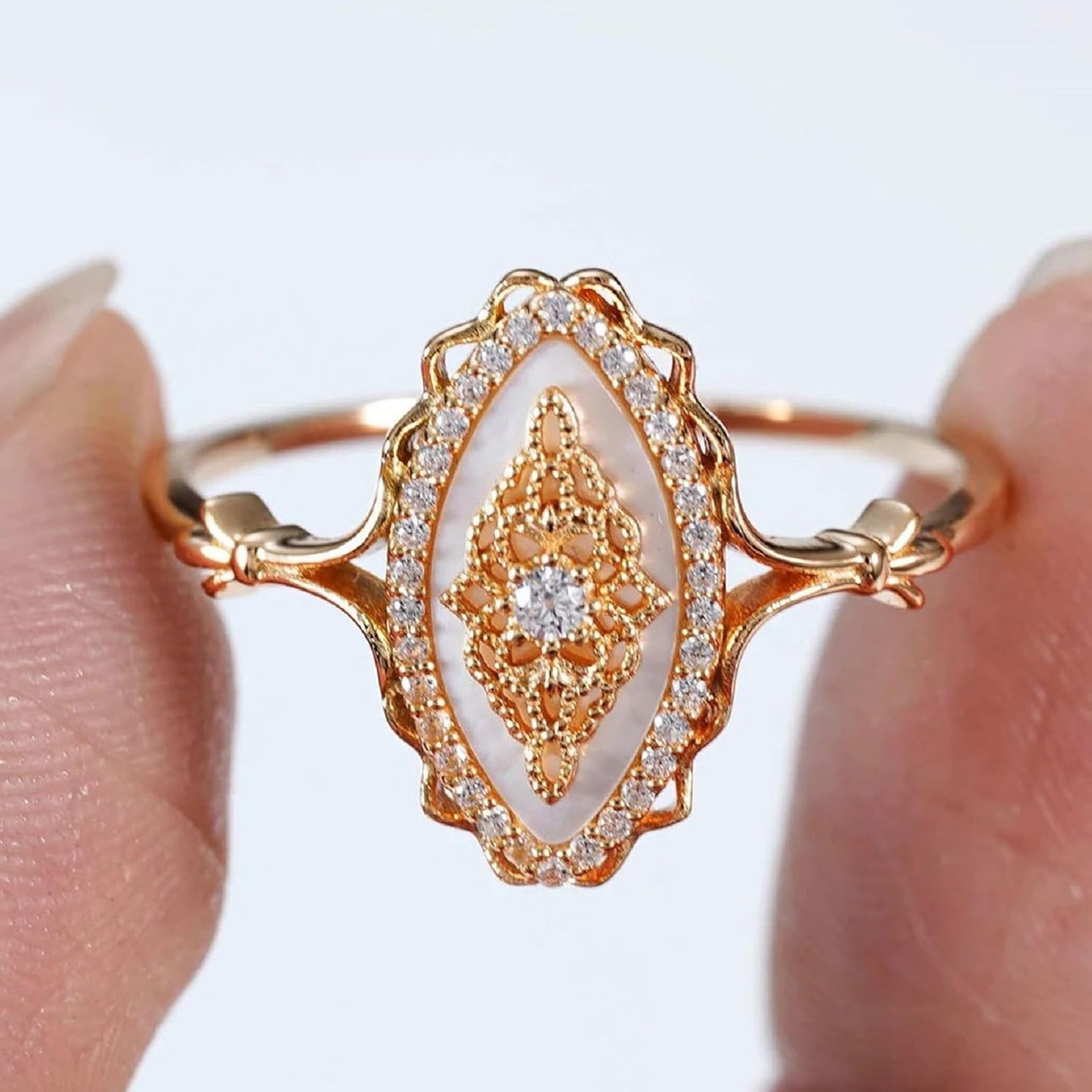 JASXEYO Anillo de encaje de onda simple para mujer, anillo de estil...
