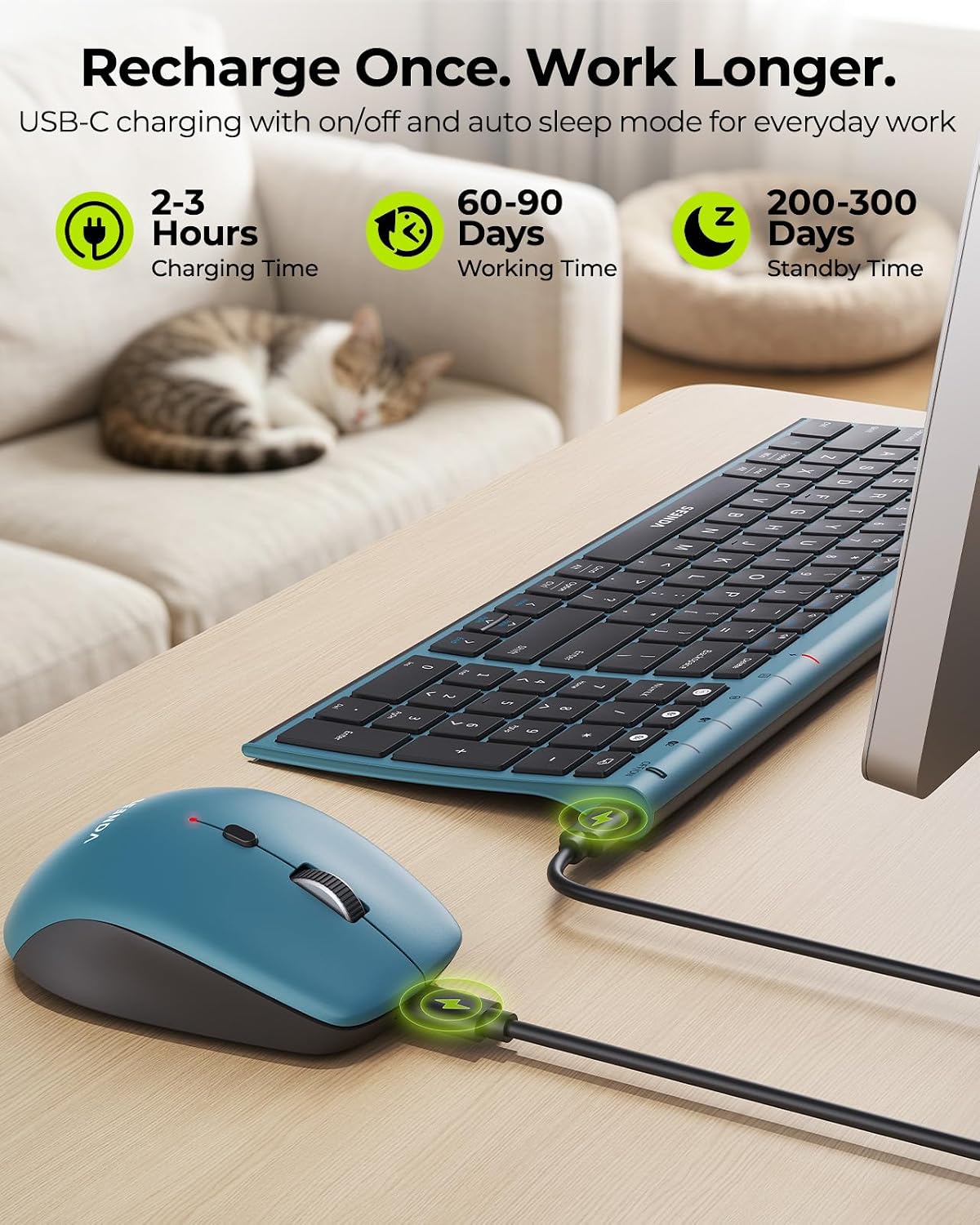 seenda COE401 Combo de teclado y mouse inalámbricos, 3 dispositivos...