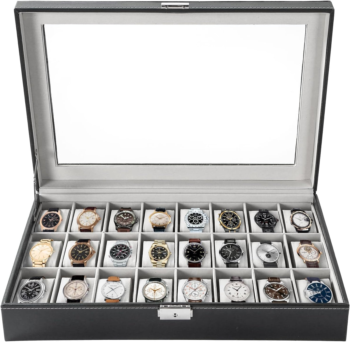 FLKQC - Caja de reloj con 24 ranuras, organizador de exhibición de...
