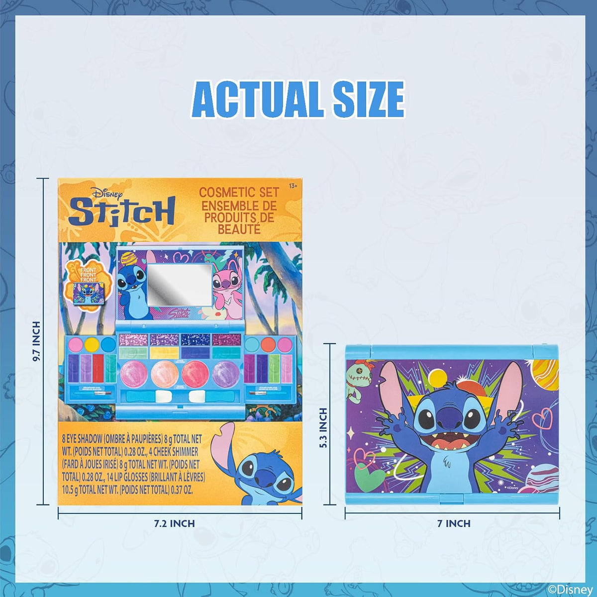 Stitch - Paleta de maquillaje plegable con espejo, brillo de labios...