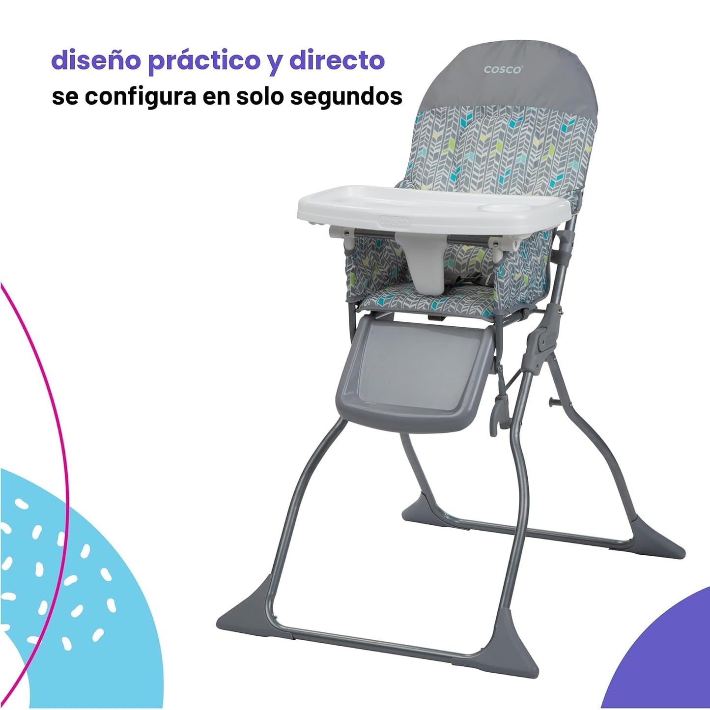 Cosco Silla alta simple plegable para bebé, Silla alta plegable sim...