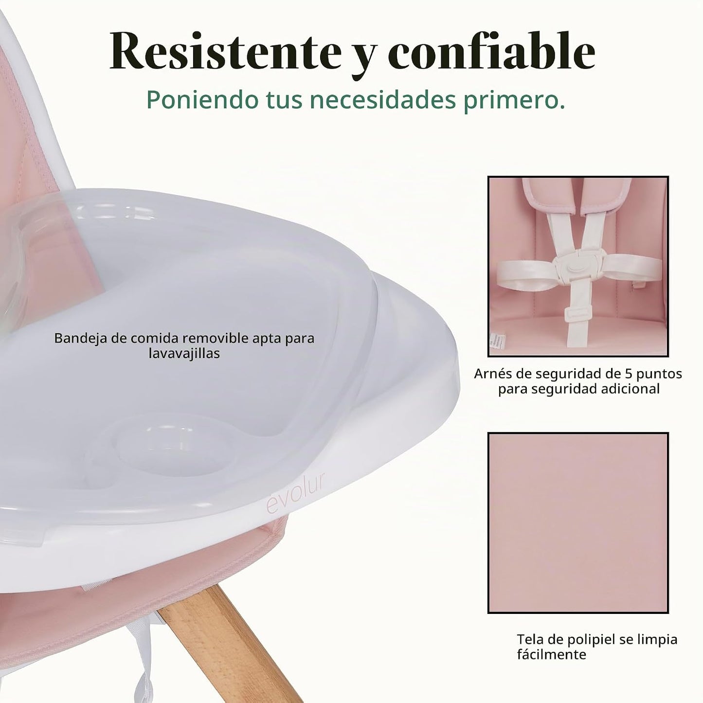 Evolur Zoodle - Silla alta convertible 2 en 1 para bebé, color rosa...