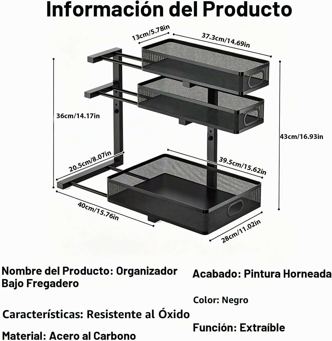 Paquete de 2 organizadores para debajo del fregadero, organizador d...