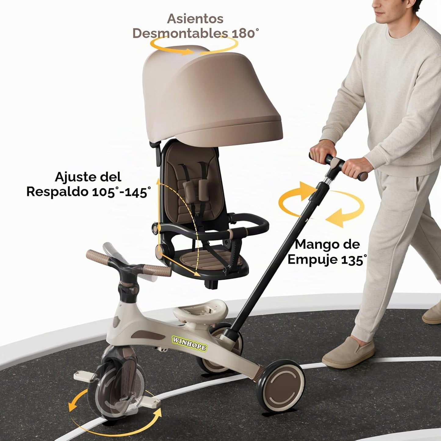 Triciclo para niños, triciclo 6 en 1 para bebés con mango ajustable...