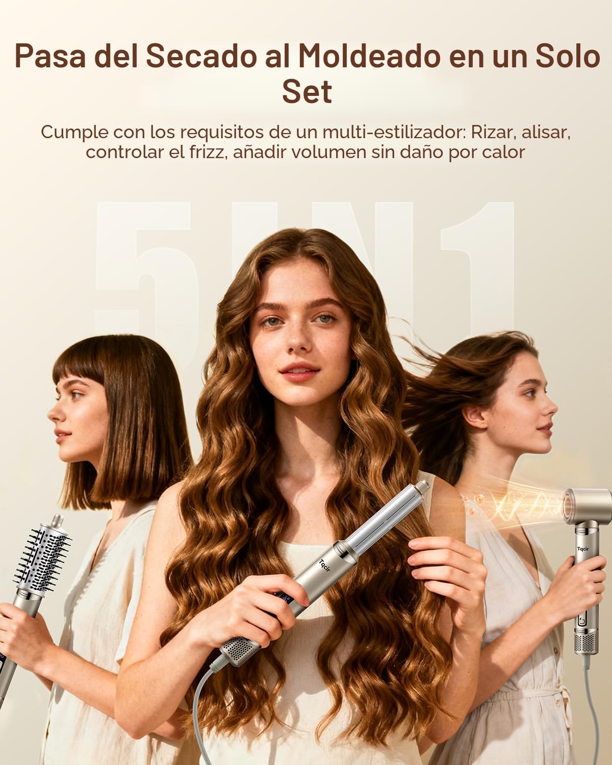 Tqcir Cepillo secador de pelo profesional 5 en 1, potente multiesti...