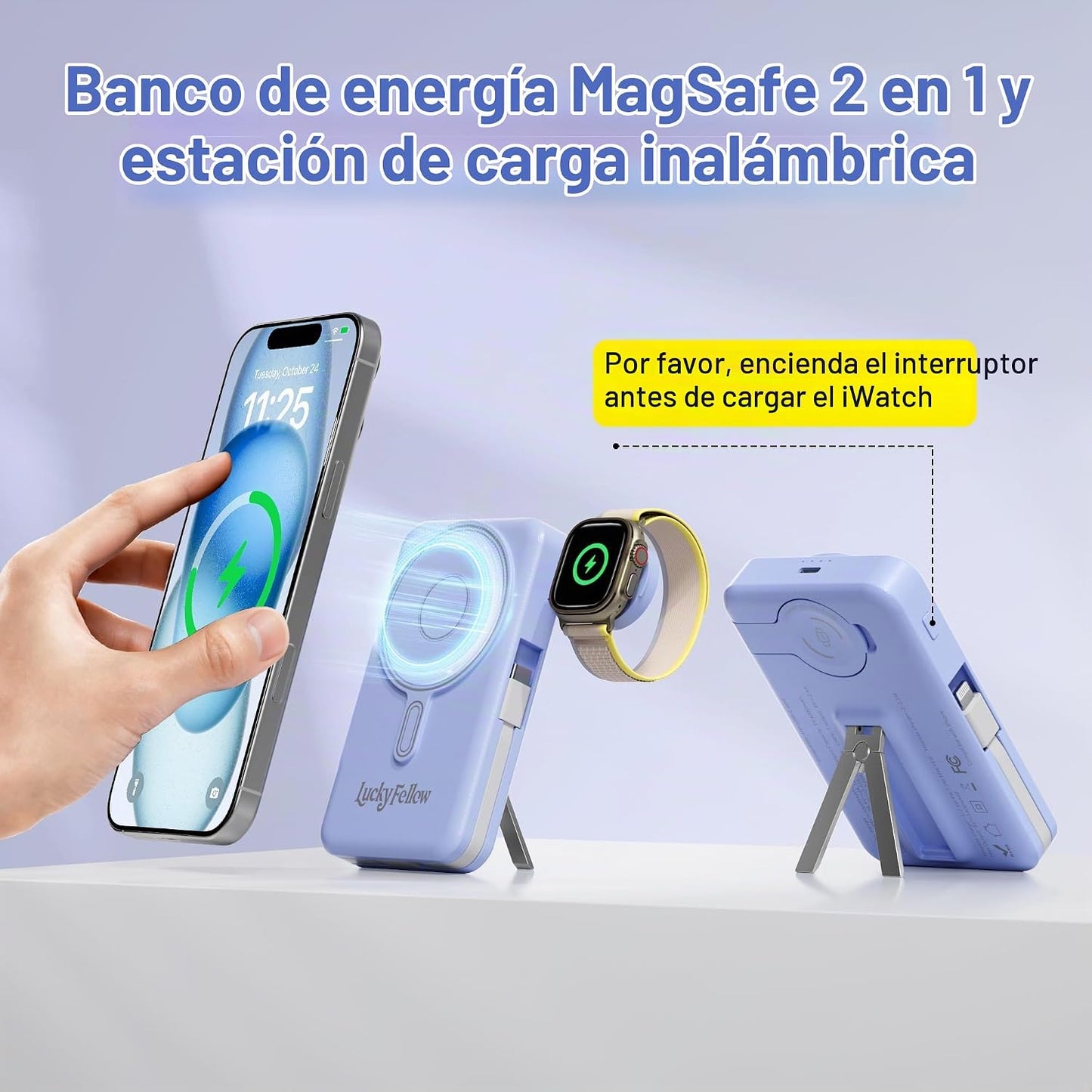 Cargador Portátil Magnético con Cables Integrados, Estación de Carg...